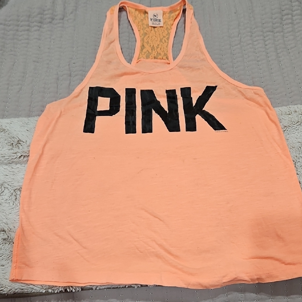 Victoria's Secret Tank Top - Bright Orange with Black Lettering